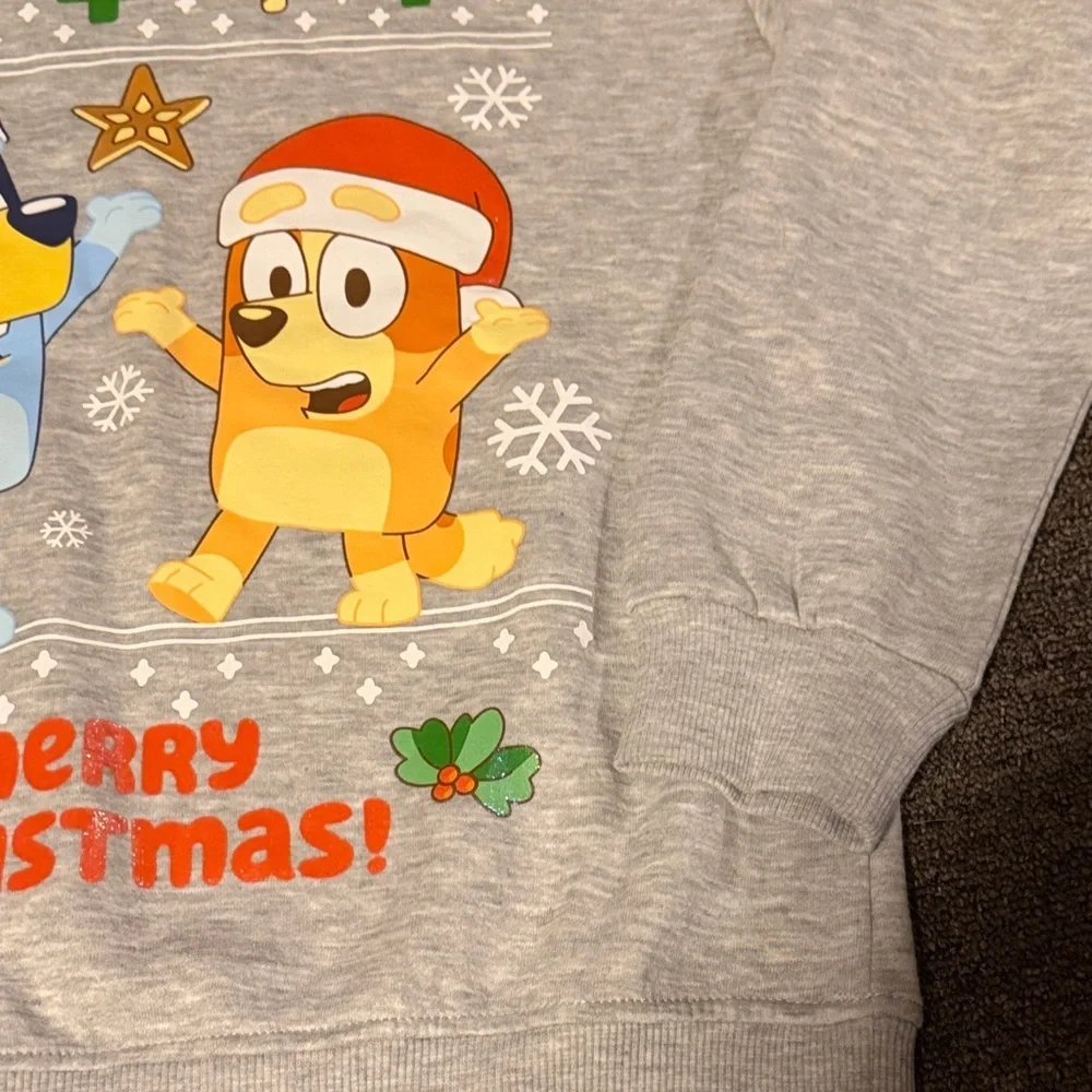 Gray Christmas Sweatshirt with Cartoon Characters